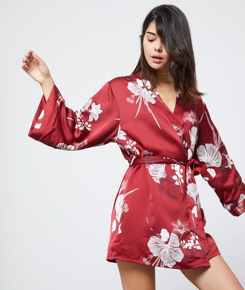Déshabillé Satiné Doublure Doudou - Ambre - Nuit - L - Rouge - Femme - Etam