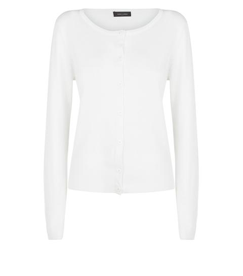 White Crew Neck Cardigan New Look