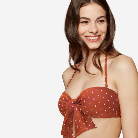 Reggiseno Fascia Con Fiocco Stampa Micro Rombi E Pois