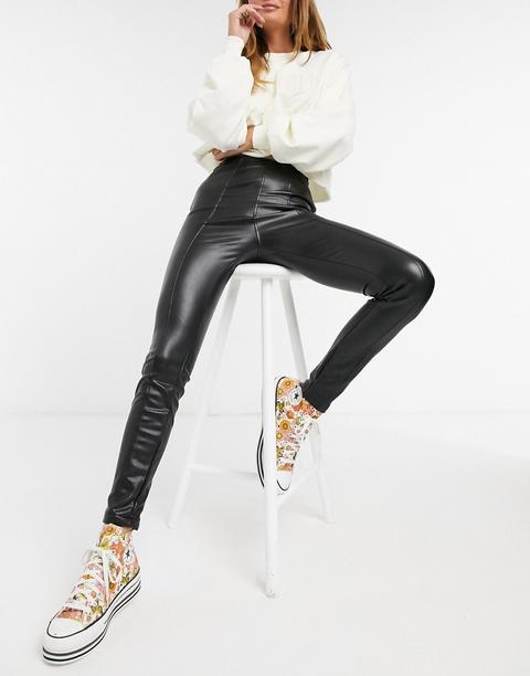 New Look Leather Look Legging In Black