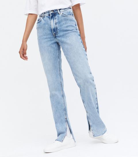 Blue Long Split Anica Straight Leg Jeans New Look