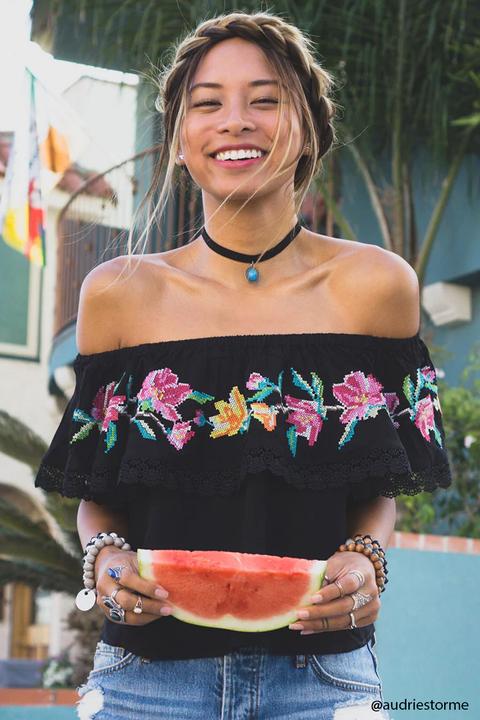 Embroidered Off-the-shoulder Top