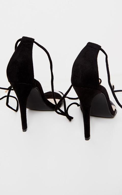 black clear strap ankle tie heels