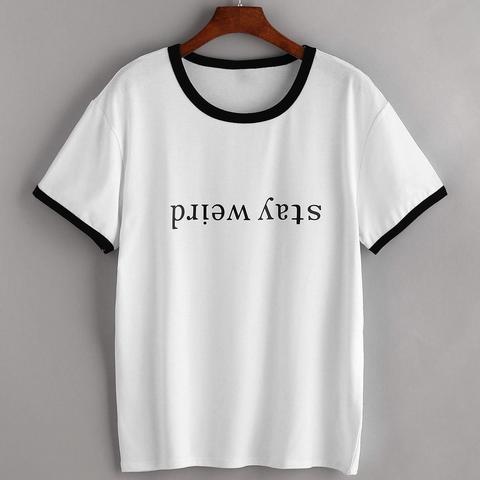 T-shirt Con Bordi A Contrasto ,con Stampa Di Lettera, Bianco