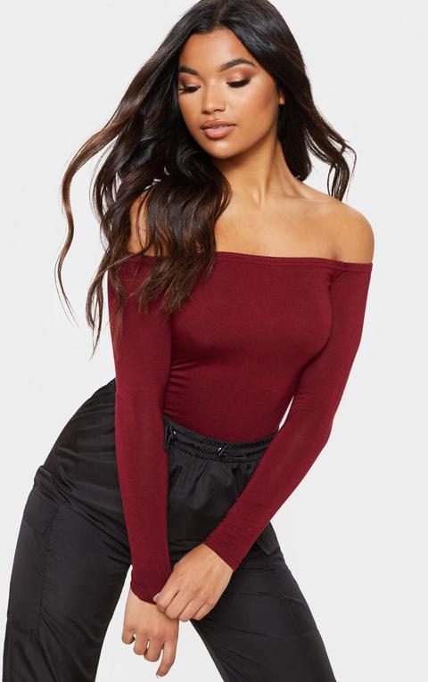 Burgundy Bardot Bodysuit