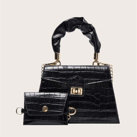 2pcs Croc Embossed Satchel Bag With Crossbody Bag