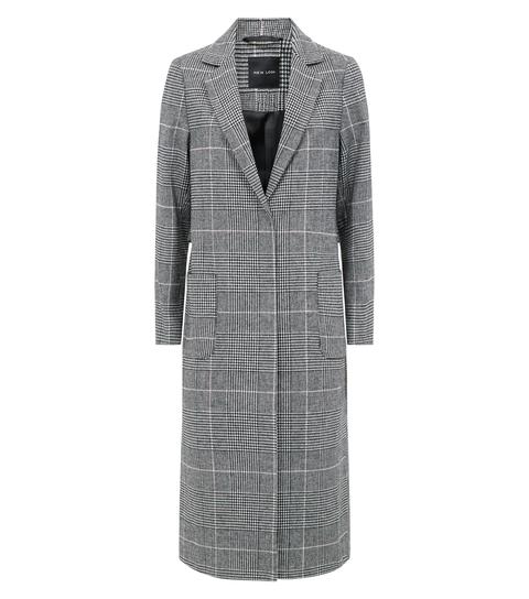 Black Check Bar Back Maxi Coat New Look