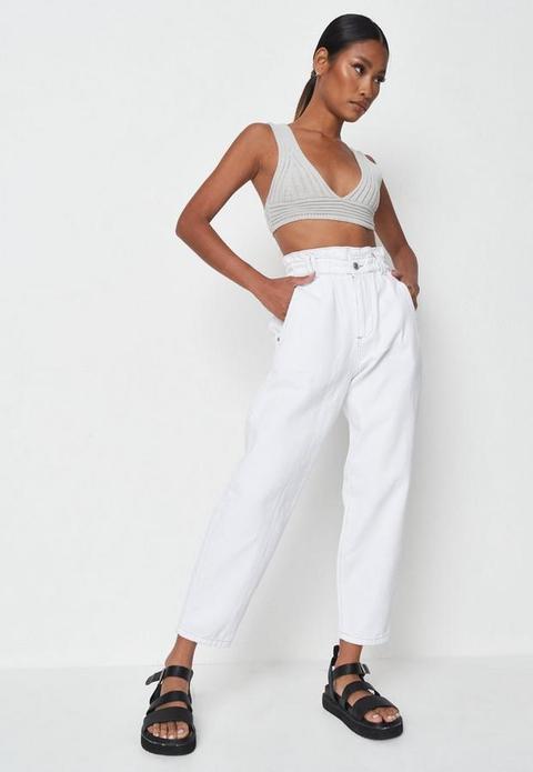 Petite White Paperbag Boyfriend Denim Jeans, White