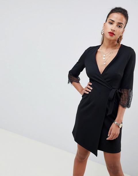 Vestido Cruzado Con Puños De Encaje De Asos Design
