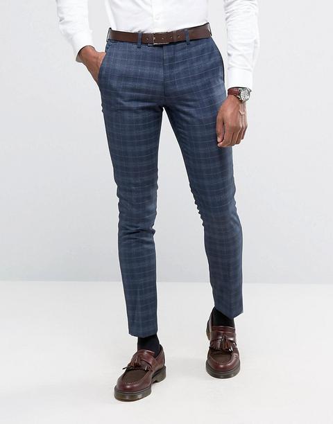 Rudie - Pantaloni Da Abito Slim Blu A Quadri - Blu