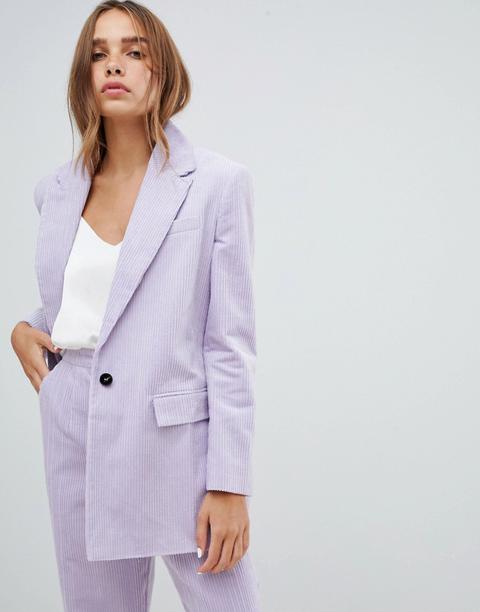 Asos Design - Blazer Ajusté En Velours Côtelé-violet