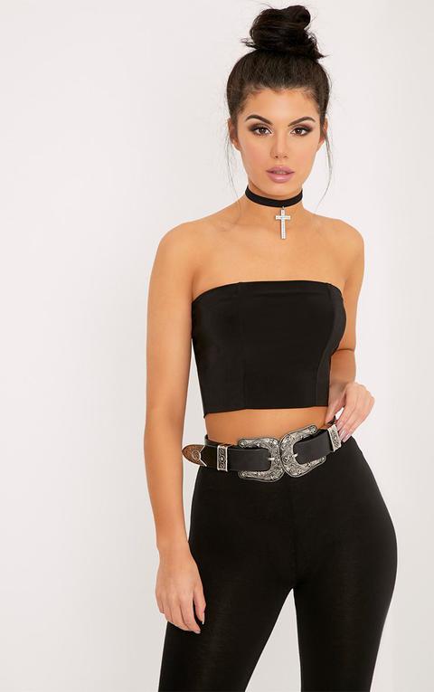 Helsa Black Slinky Bandeau Crop Top