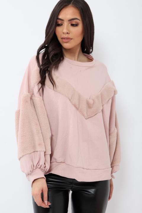 Rose Chevron Fur Jumper - Lara