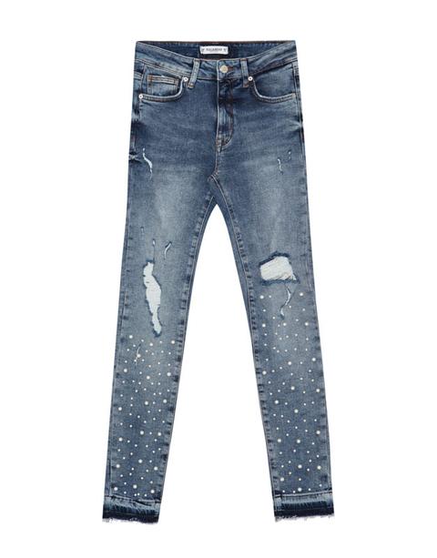 Jeans Skinny Fit Perle E Strappi