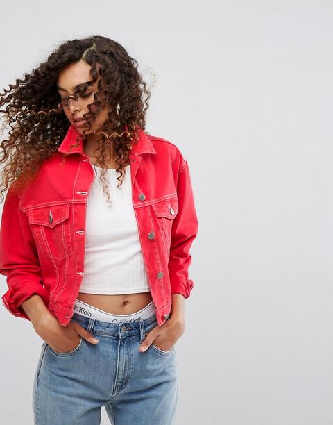 Chaqueta Vaquera Roja Con Hilos En Contraste De Asos