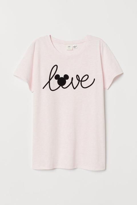 H & M - T-shirt Con Motivo - Rosa