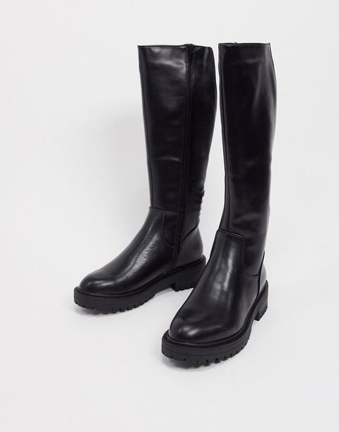 New Look Knee High Chunky Biker Boot In Black