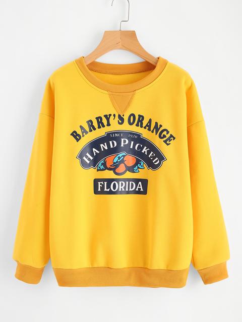 Graphic Print Contrast Trim Sweatshirt