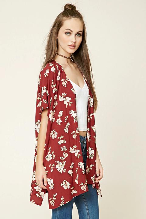 High-low Floral Print Kimono