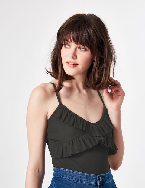 Black Bodysuit With Frill Detail