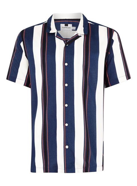 Mens Multi Blue And White Striped Short Sleeve Shirt, Multi