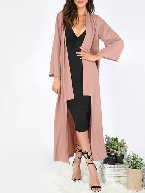 Brown Long Sleeve Lapel Cardigan Long Outerwear