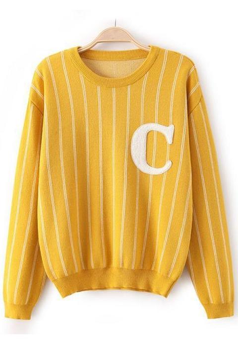 Pullover Stampa Della Lettera Giallo