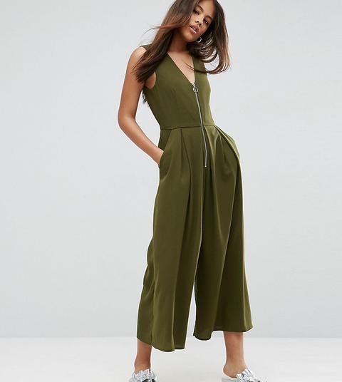 Asos Tall - Tuta Lunga Con Tiretto Ad Anello - Verde