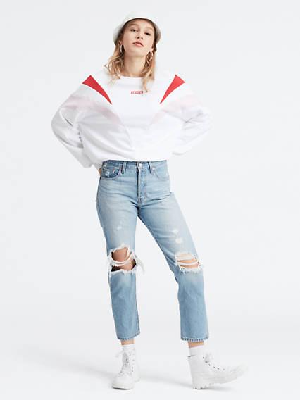 Jean 501® Original Cropped Patched Azul / Montgomery Patched