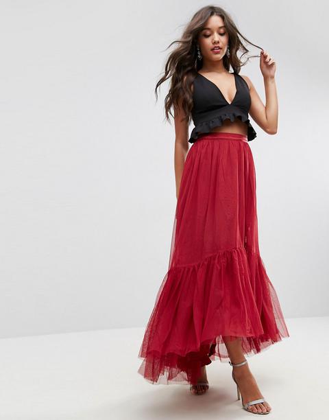 Asos - Gonna Lunga In Tulle Con Fondo A Strati - Rosso