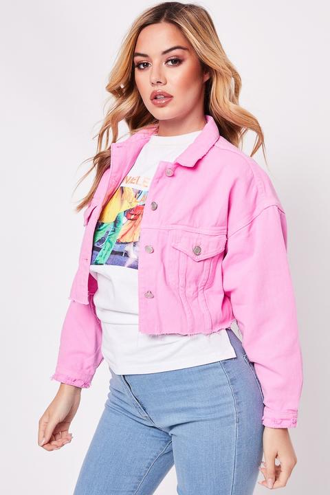 pink cropped denim jacket