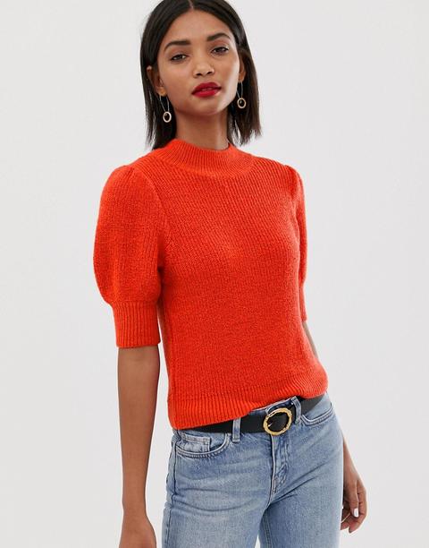 Asos Design - Maglione A Coste Con Maniche A Sbuffo - Arancione