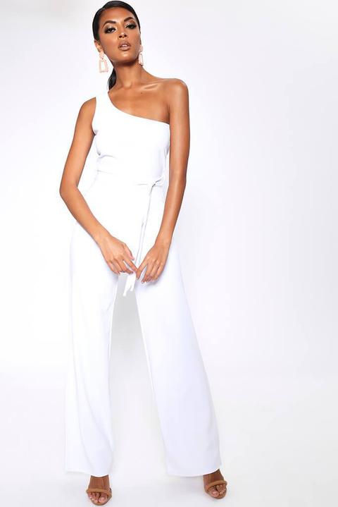 one shoulder tie waist jumpsuit