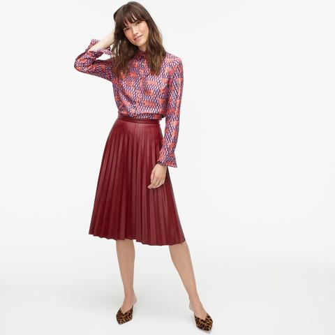 Faux-leather Pleated Midi Skirt