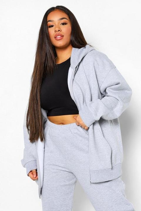 Womens Plus Basic Oversized Zip Through Hoodie - Grey - 26, Grey