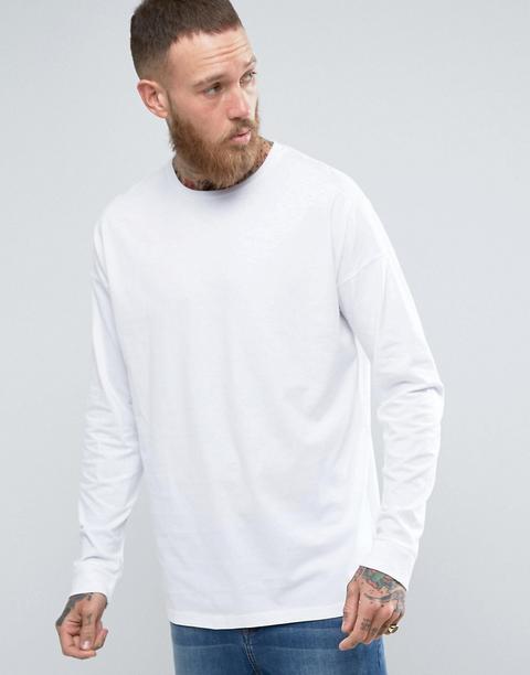 Asos Design - T-shirt Oversize A Maniche Lunghe Bianca - Bianco