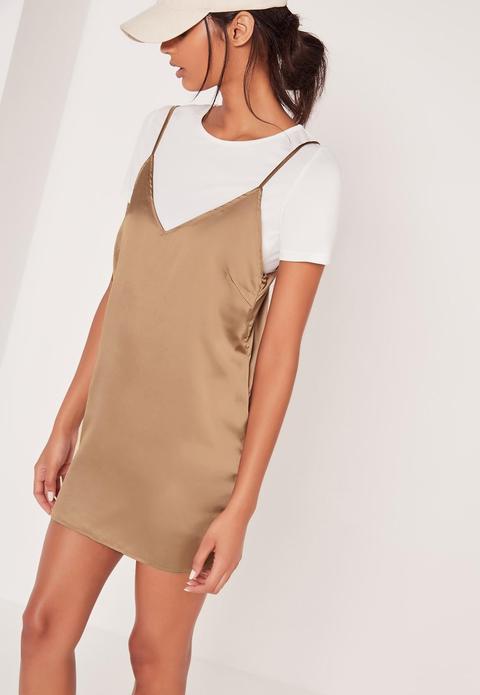 Petite Satin 2-in-1 Dress Gold
