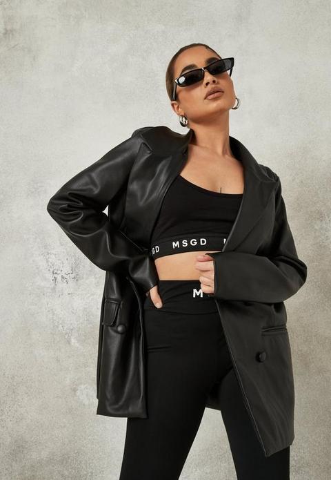Black Soft Faux Leather Oversized Blazer, Black