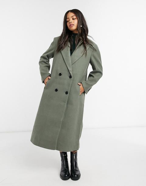 Asos Design - Manteau Long Avec Épaules Renforcées - Sauge-vert