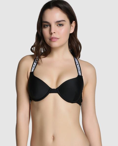 Sujetador De Bikini Mujer Cuello Halter Con Push Up Negro