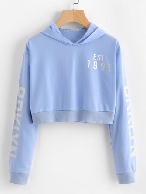 Letter Print Crop Hoodie
