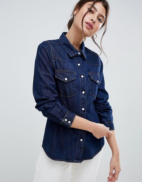 Asos Design - Camicia Di Jeans Stile Western Attillata Indaco - Blu