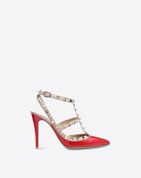 Décolleté Rockstud In Vernice Con Cinturini 100mm