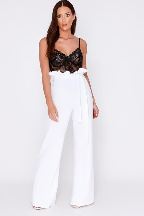 White Trousers - Sarah Ashcroft White Flared High Waisted Paperbag Trousers