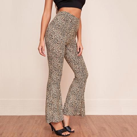 Leopard Print Flare Leg Trousers