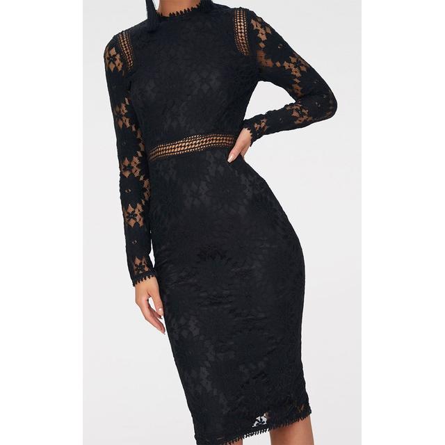 caris black long sleeve lace bodycon dress