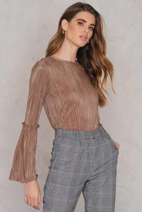 Na-kd Party Pleated Frill Sleeve Top - Brown,pink