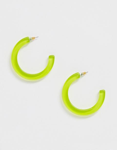 Pendientes De Aro Circular De Resina En Verde Neón De Missguided