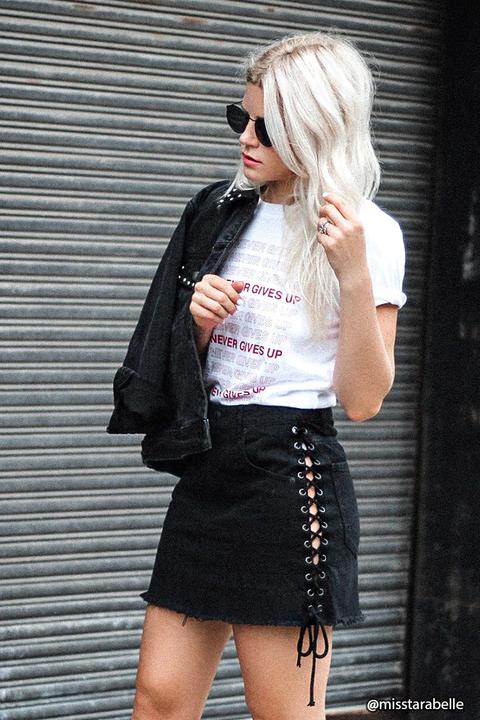 Lace-up Denim Skirt