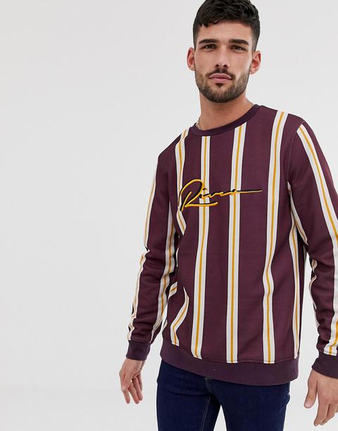 Sudadera De Rayas Con Bordado En Burdeos De River Island